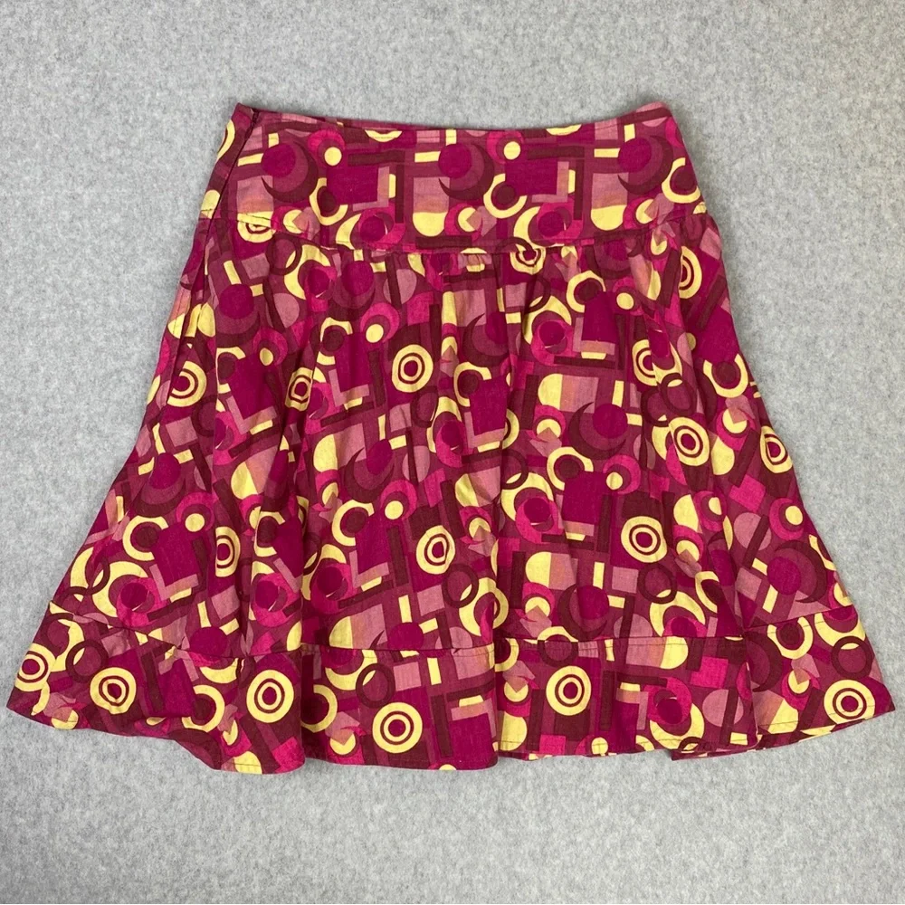 Larry Levine Linen Blend A-line Skirt Pink Yellow Geometric Pattern Size 10